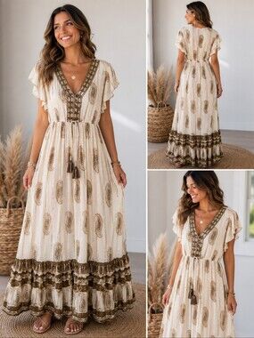 A-167 Me2Magic NWOT Paisley Boho Maxi Dress Medium 100% Visco